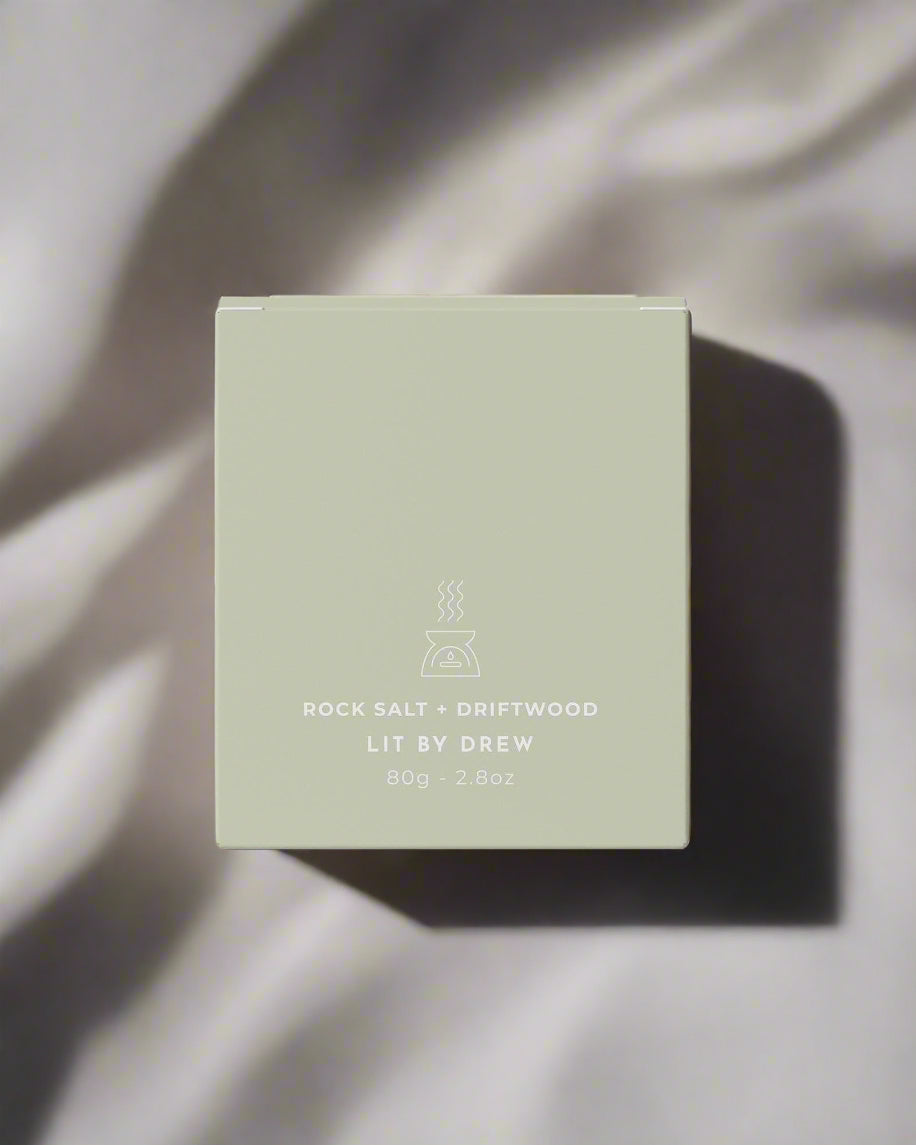 Rock Salt & Driftwood Soy Wax Melt in an eco-friendly 80g boxed block.