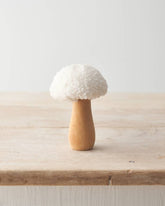 Set of three autumnal ornaments featuring sherpa fabric mushrooms with a natural, seasonal charm.