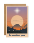 A6 eco-friendly card with "To Another Year" text, depicting a city and mountain scape. Ideal for anniversaries, birthdays, New Year&
