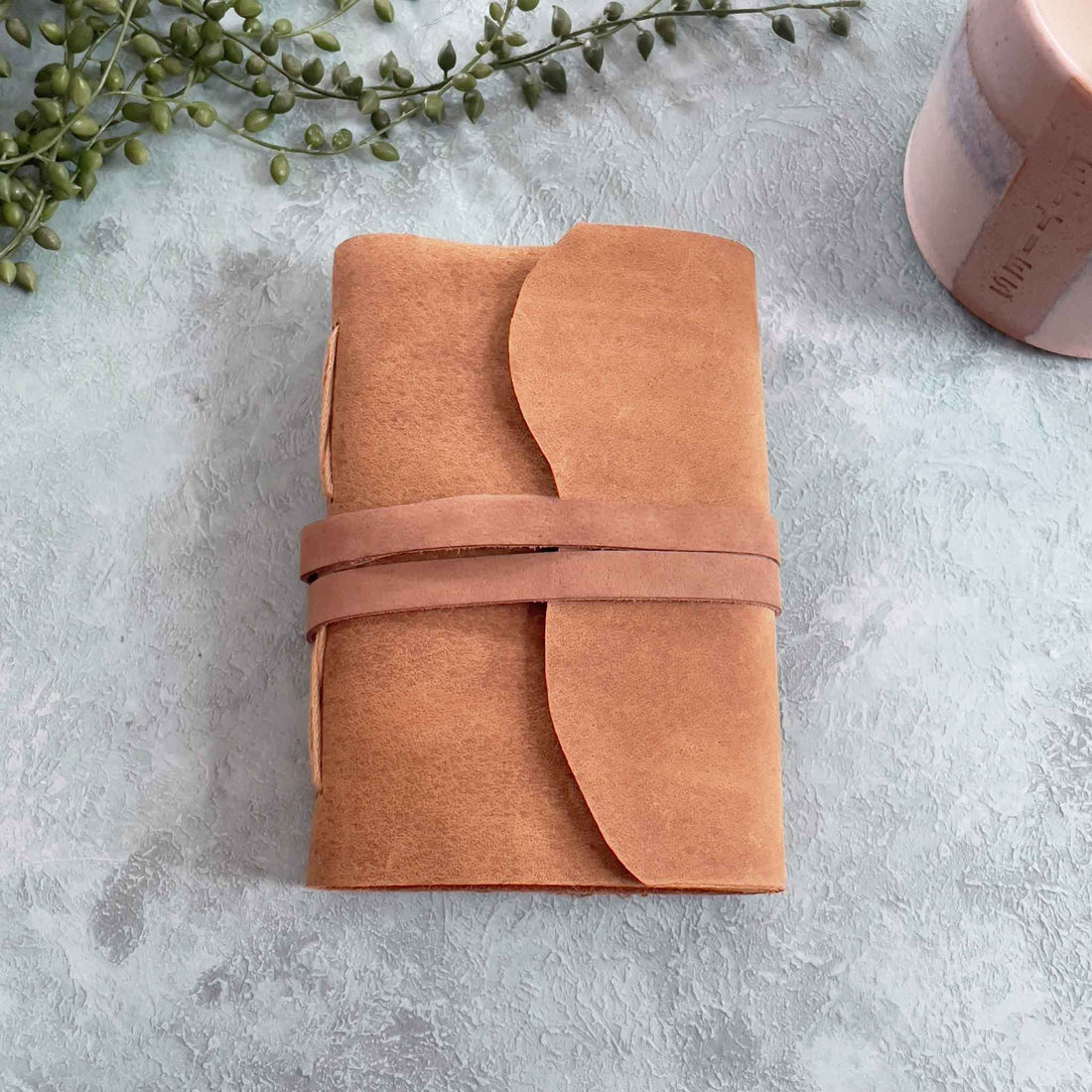 A6 Handmade Leather Notebook in Gift Bag - Tan - Benny and Mollie