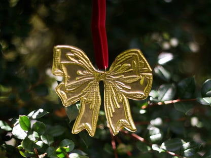 Tin Embossing Bow Ornament with Ribbon