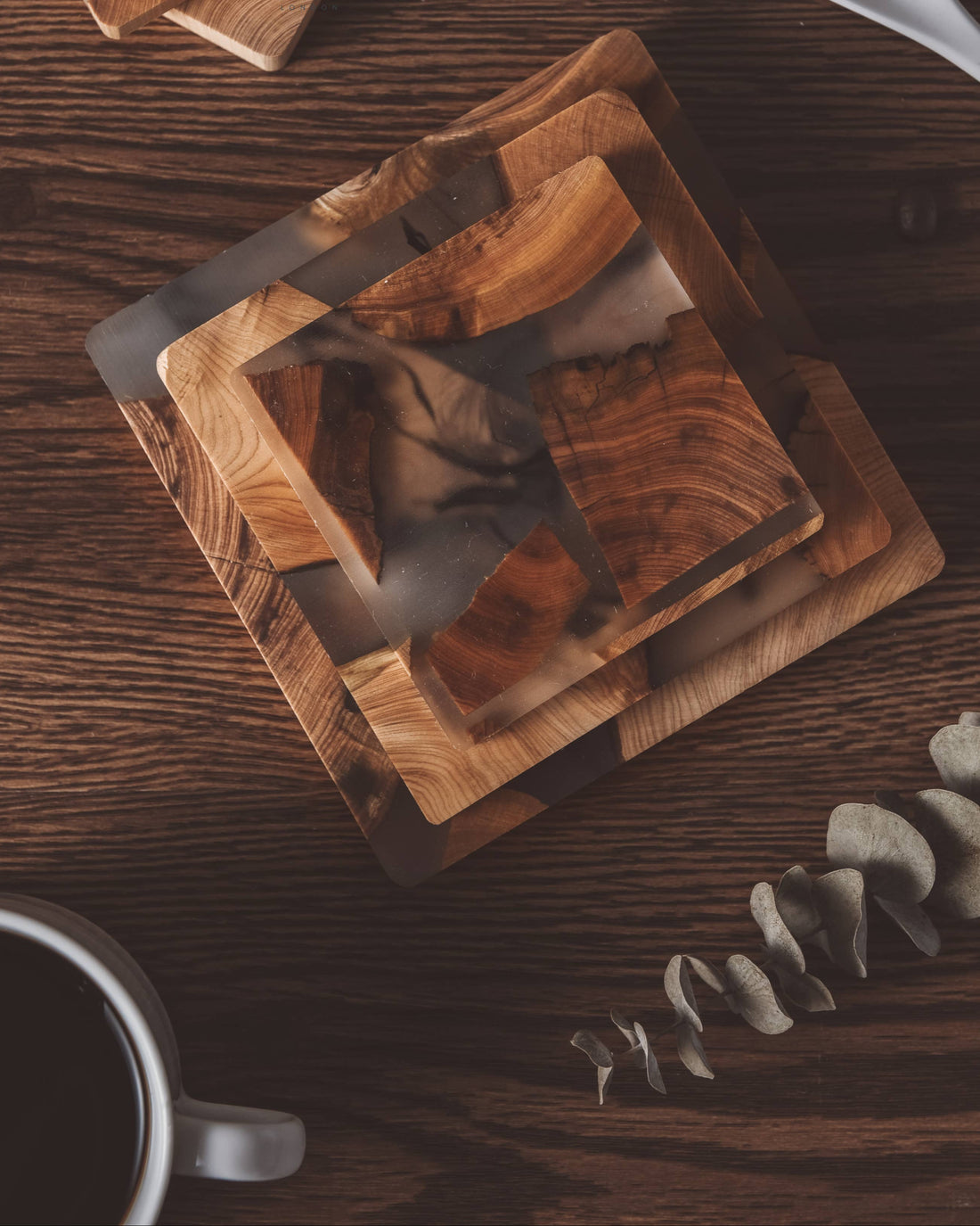 Handmade Cedar Wooden Resin Coaster on Table