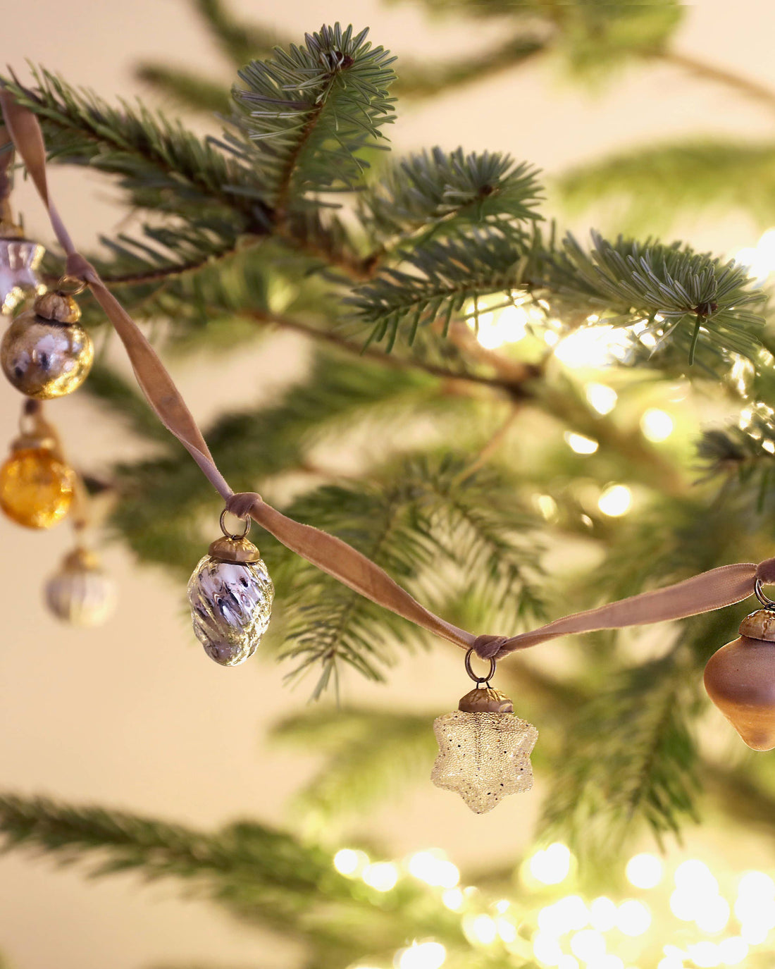Neutral Mini Bauble Garland on Tree