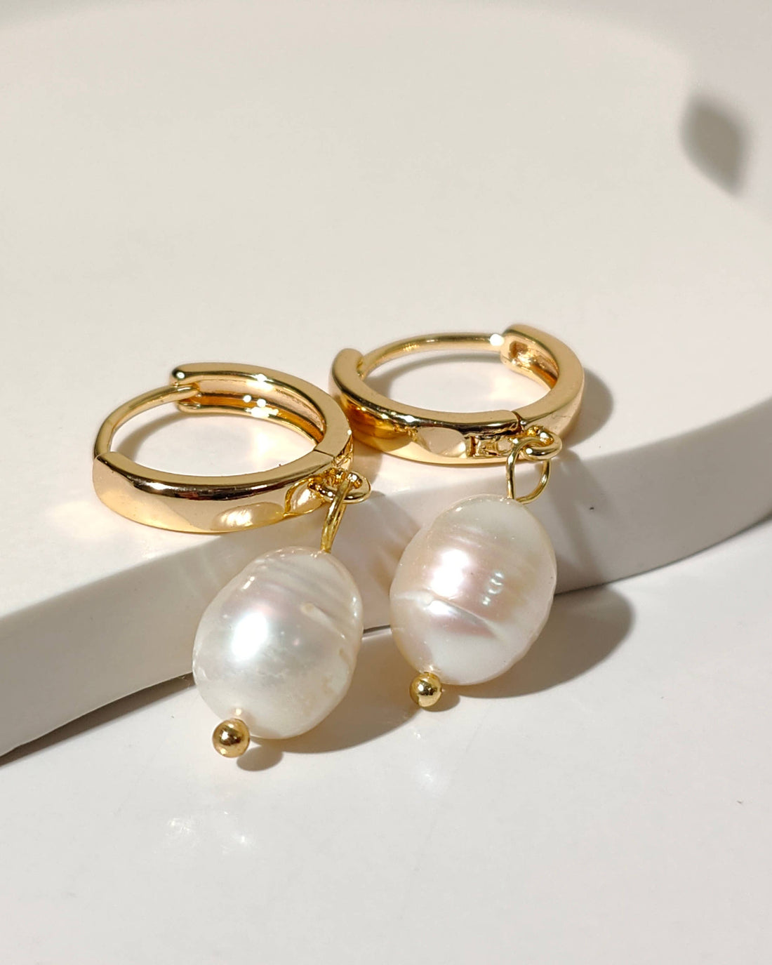 Natural Pearl Huggie Hoop Earrings - Benny and Mollie