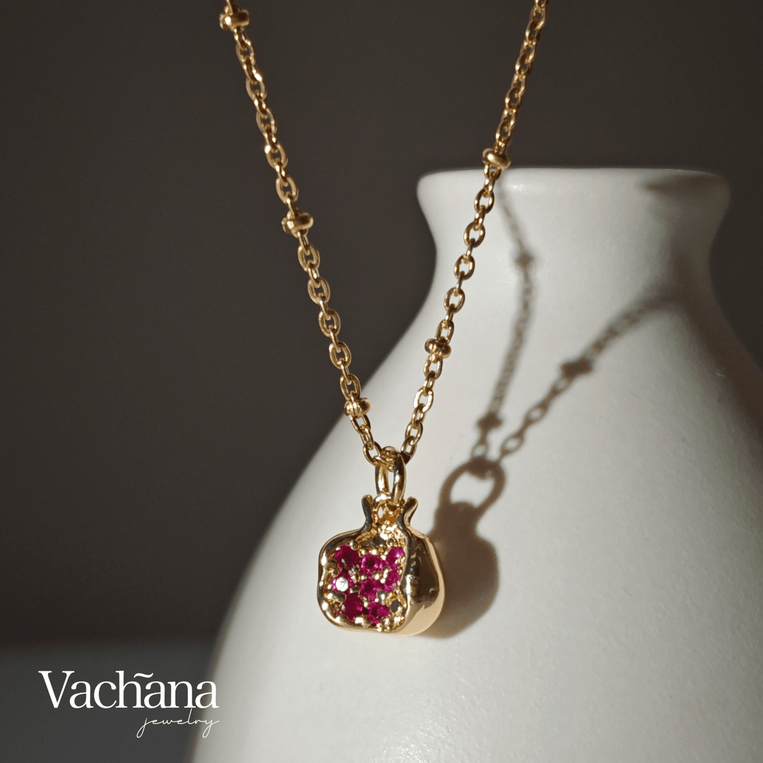 Deep Pink Pomegranate Cubic Zirconia Necklace