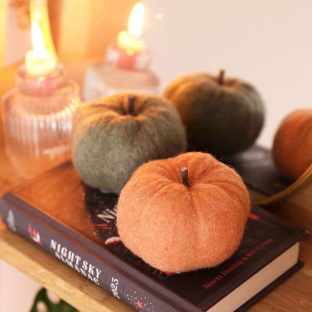 Mini Green &amp; Orange Felt Pumpkin Ornaments