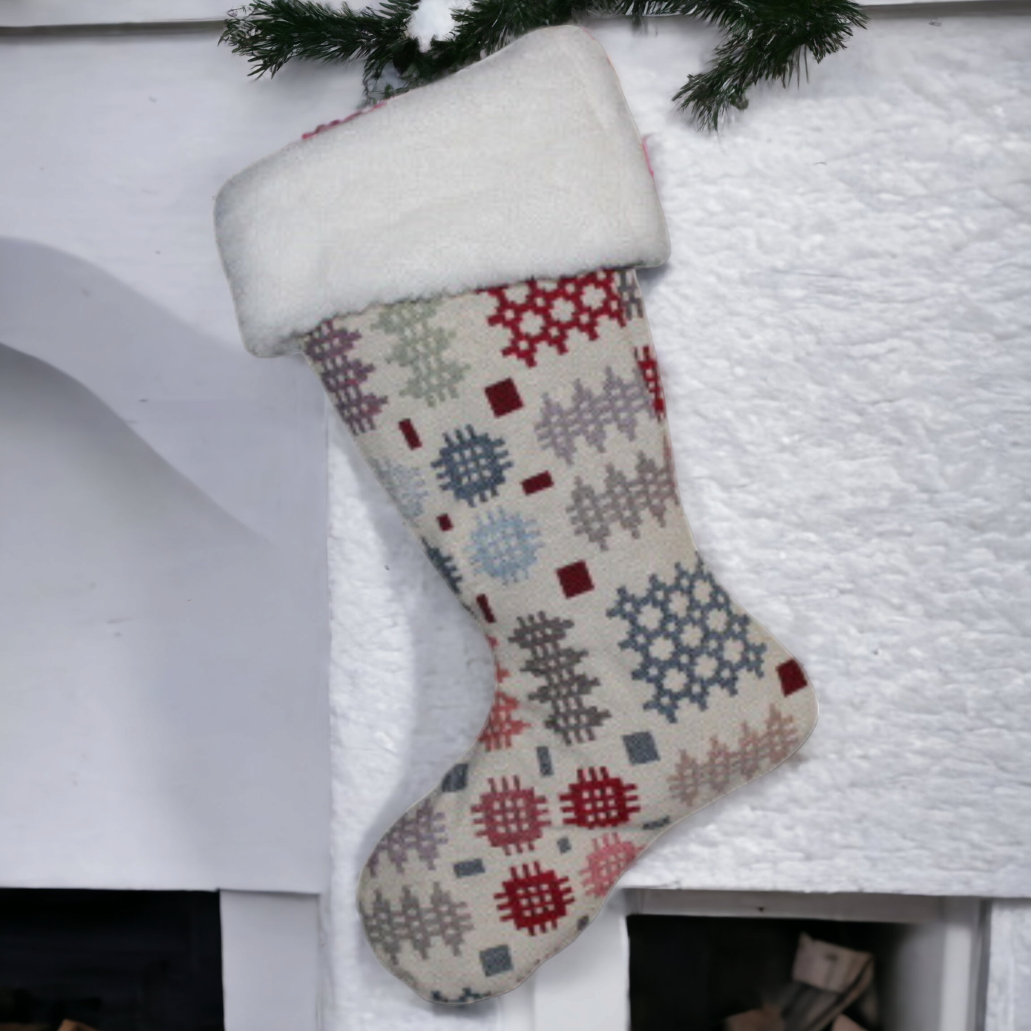 Cream Welsh Tapestry Christmas Stocking