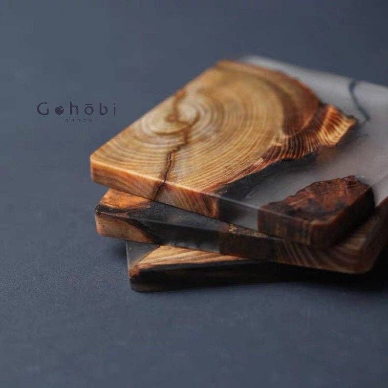 Handmade Cedar Wooden Resin Coaster - Set