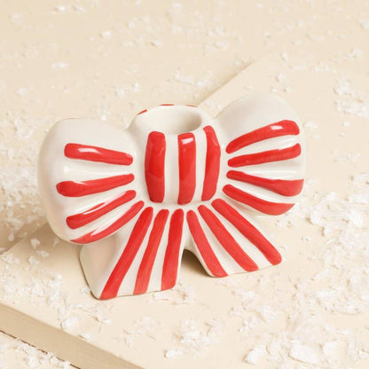 Striped Bow Ceramic Candle Holder