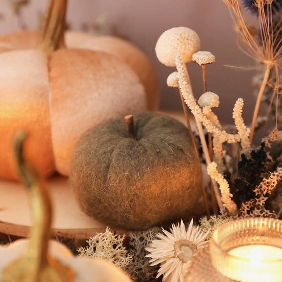 Mini Green &amp; Orange Felt Pumpkin Ornaments