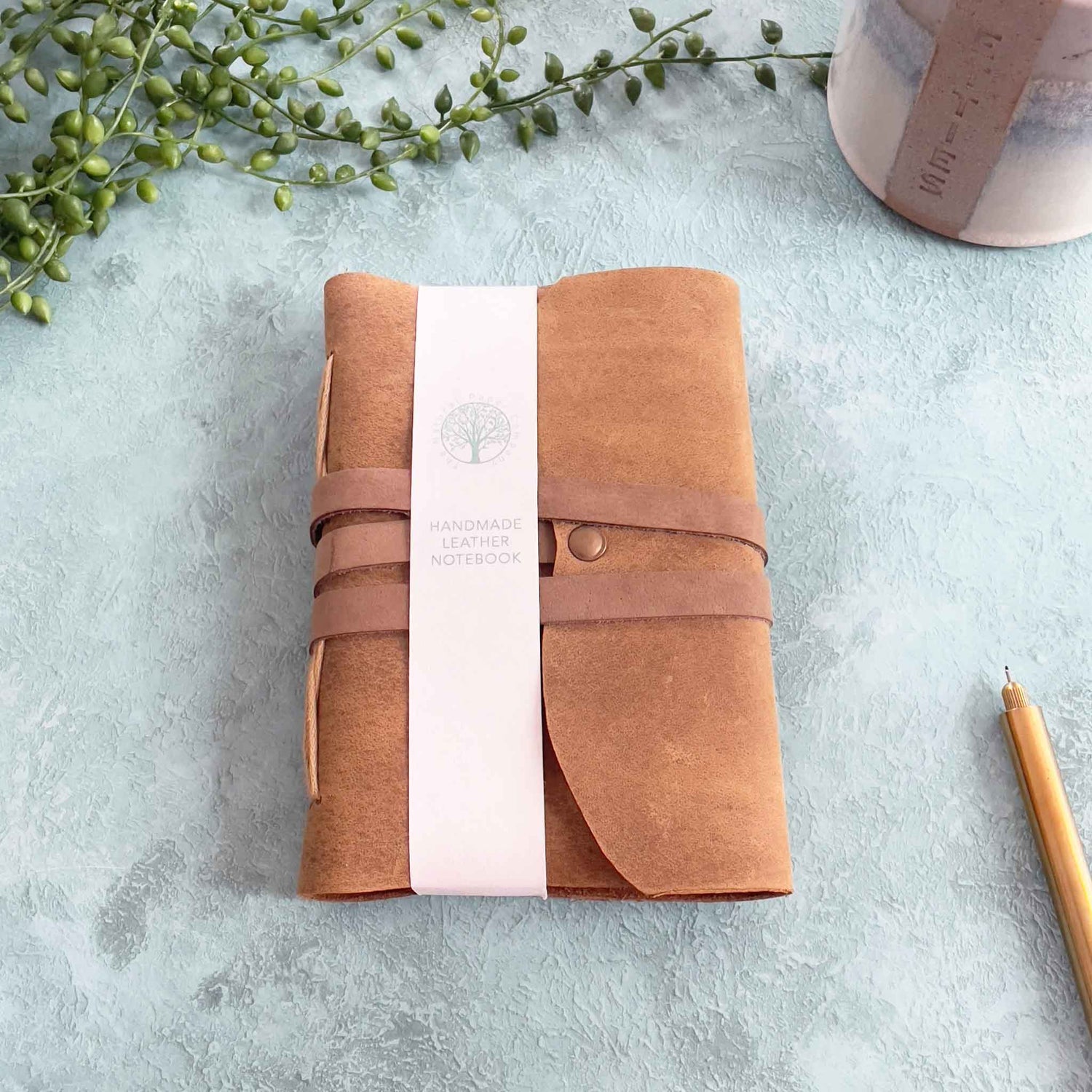 A6 Handmade Leather Notebook in Gift Bag - Tan - Benny and Mollie