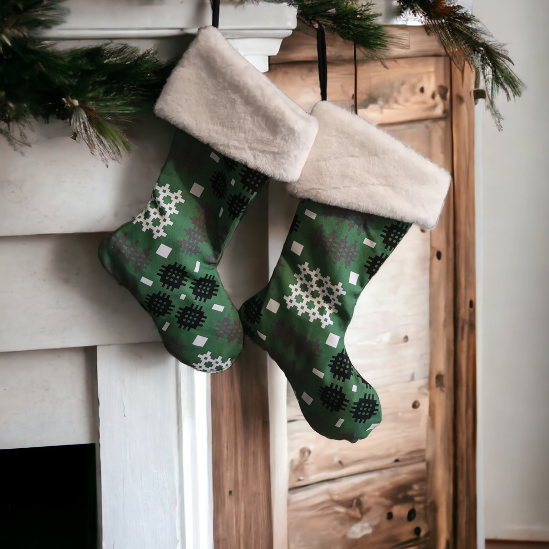 Green Welsh Tapestry Christmas Stocking