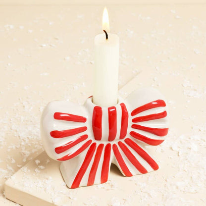 Striped Bow Ceramic Candle Holder