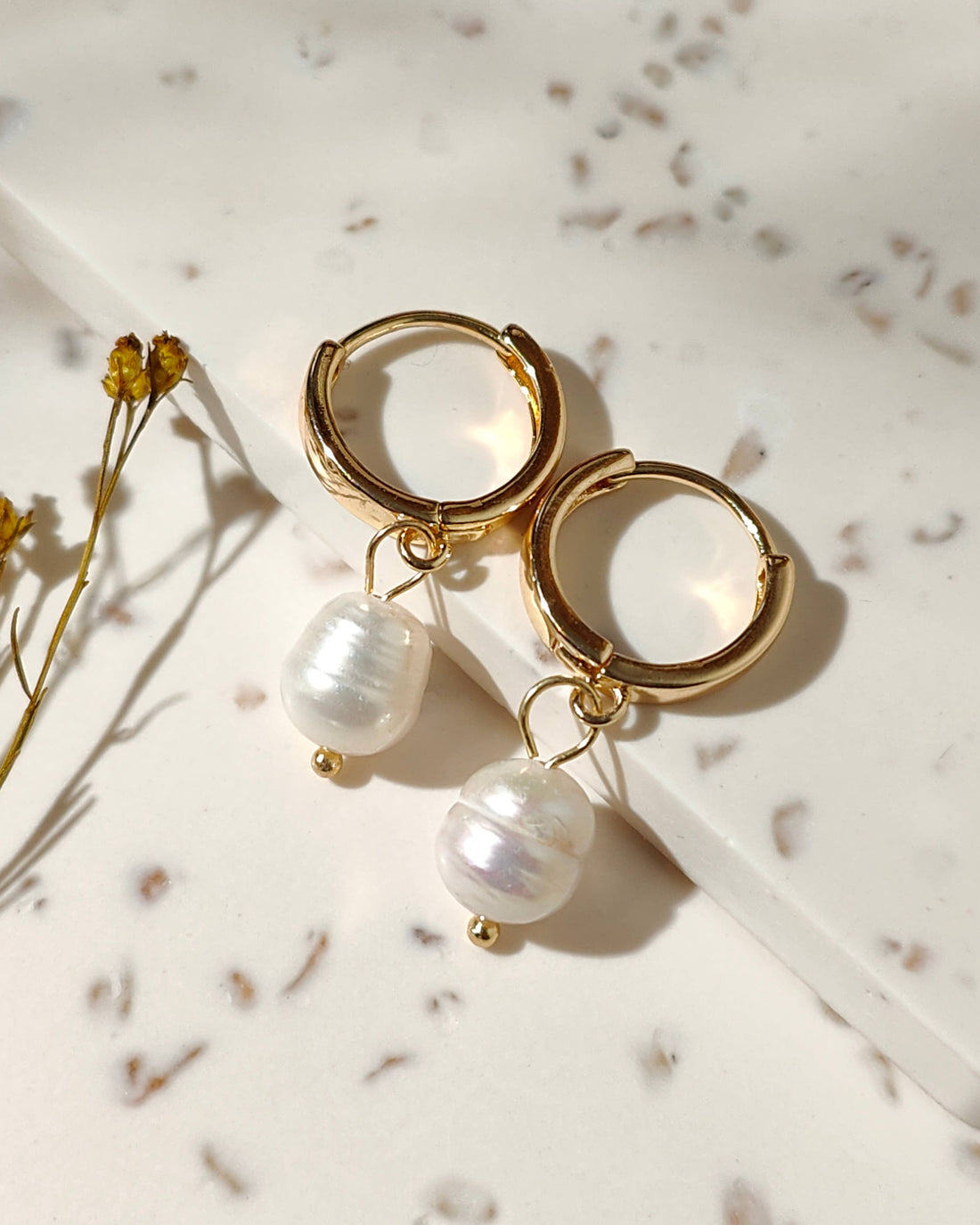 Natural Pearl Huggie Hoop Earrings - Benny and Mollie