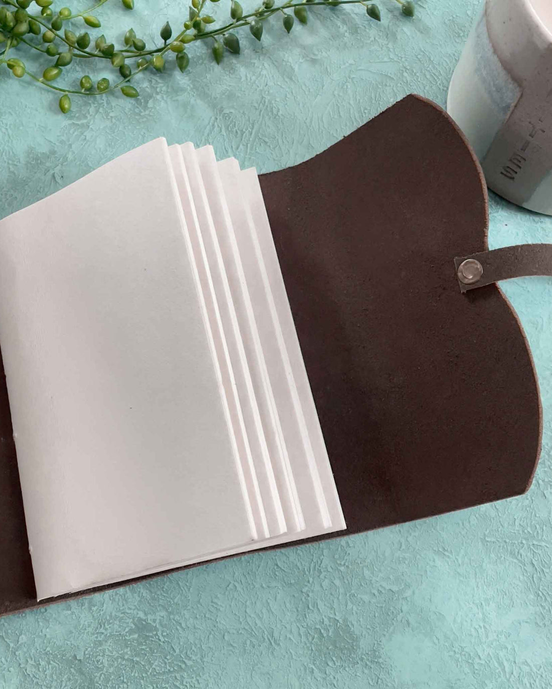A6 Handmade Leather Notebook in Gift Bag - Dark Brown - Benny and Mollie