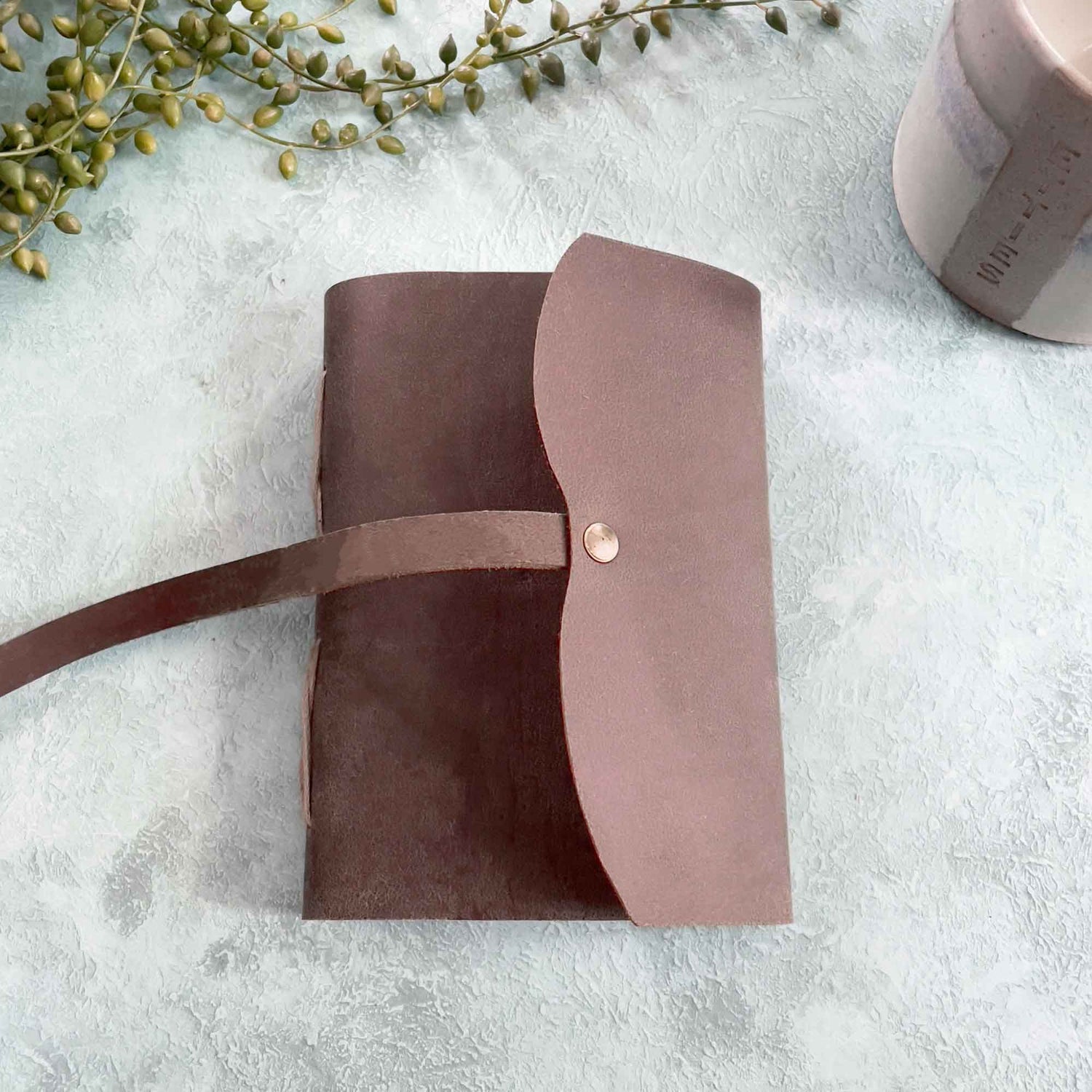 A6 Handmade Leather Notebook in Gift Bag - Dark Brown - Benny and Mollie