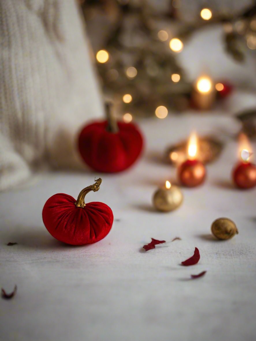 Christmas Red Luxury Velvet Pumpkins