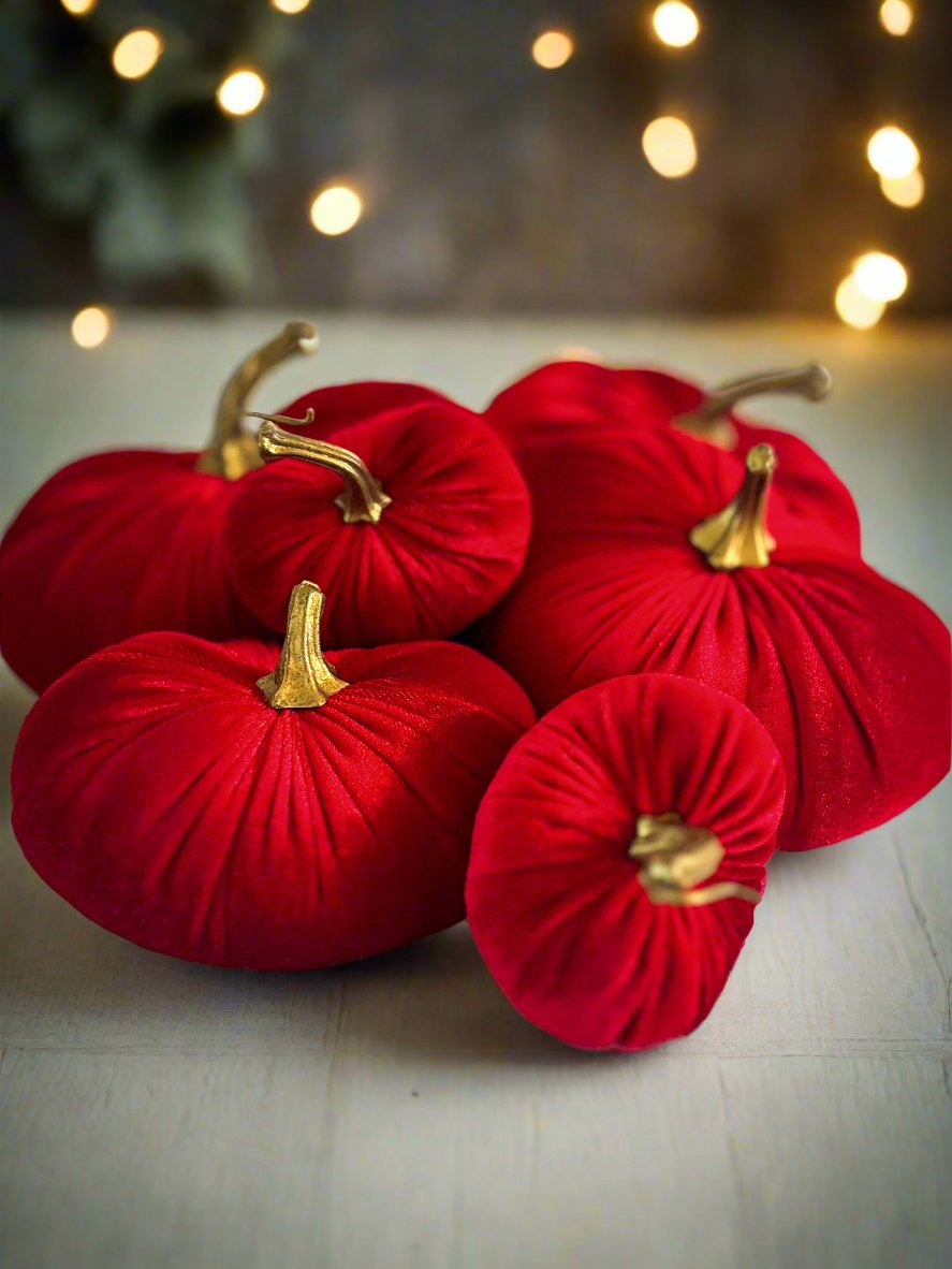 Christmas Red Luxury Velvet Pumpkins