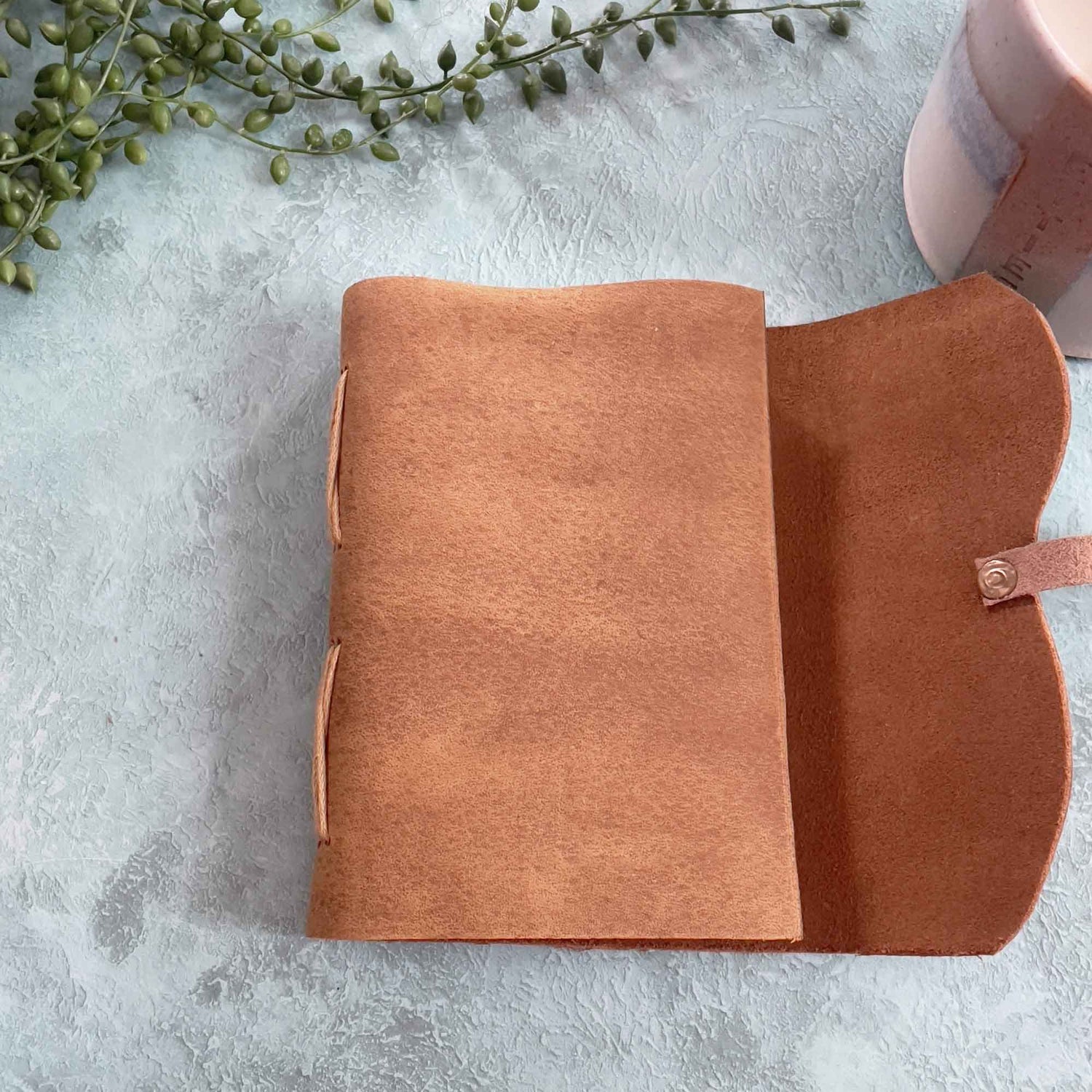 A6 Handmade Leather Notebook in Gift Bag - Tan - Benny and Mollie