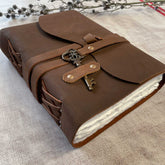 A5 Leather Bound Journal with Handmade Paper and Key Closure - Benny and Mollie