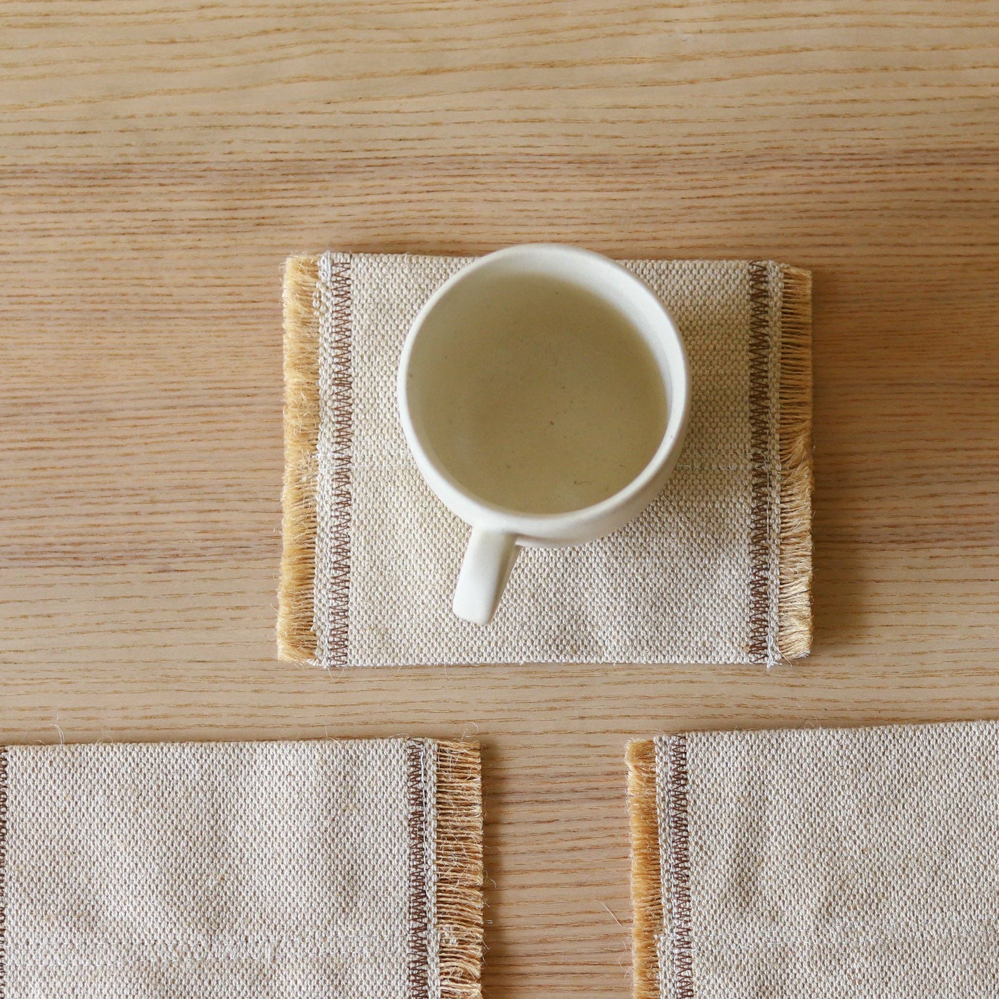 Organic Juco Fringe Coasters With Mug