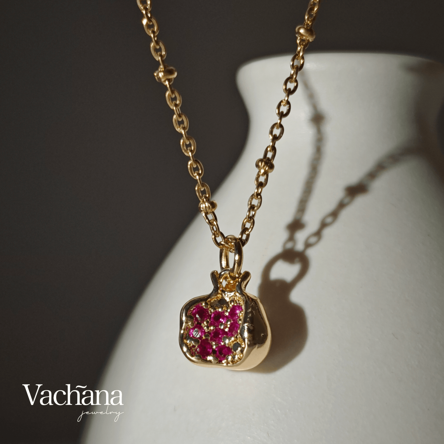 Deep Pink Pomegranate Cubic Zirconia Necklace