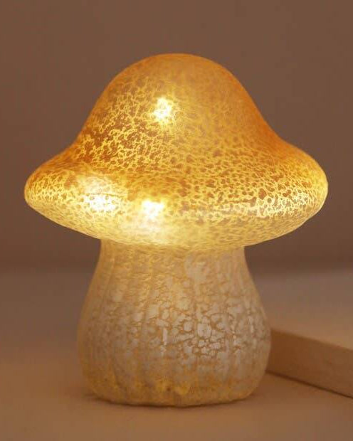 Lit Up Neutral Glass Mushroom Light