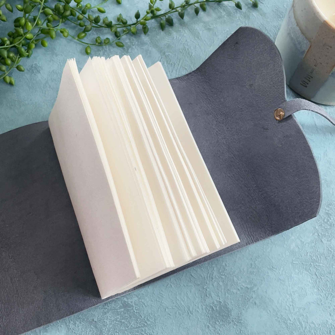 A6 Handmade Leather Notebook in Gift Bag - Navy - Benny and Mollie