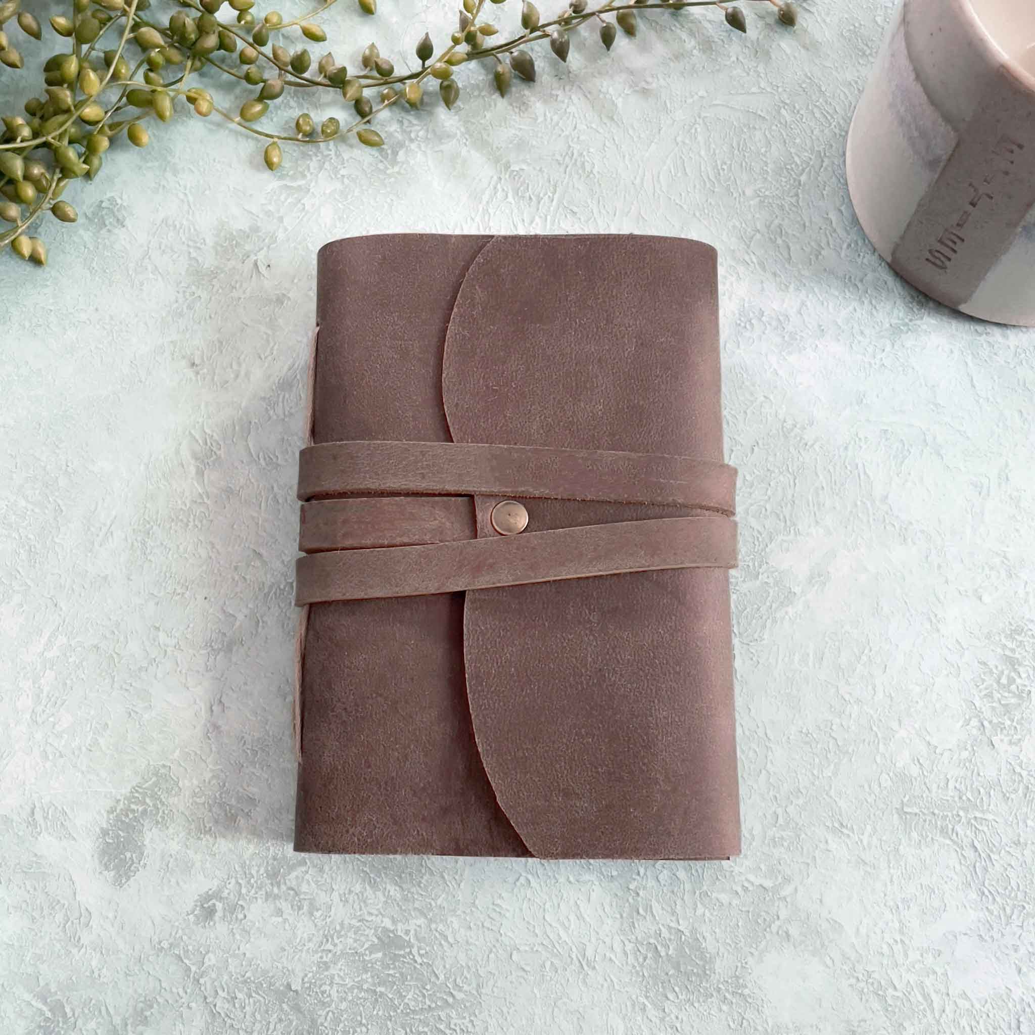 A6 Handmade Leather Notebook in Gift Bag - Dark Brown