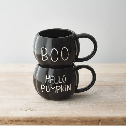 Black ceramic mug with a glossy finish and embossed “BOO” slogan. A fun addition to your autumn collection.