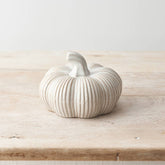 Small Cream Ribbed Ceramic Pumpkin