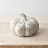 Cream Ribbed Ceramic Pumpkin - Benny and Mollie