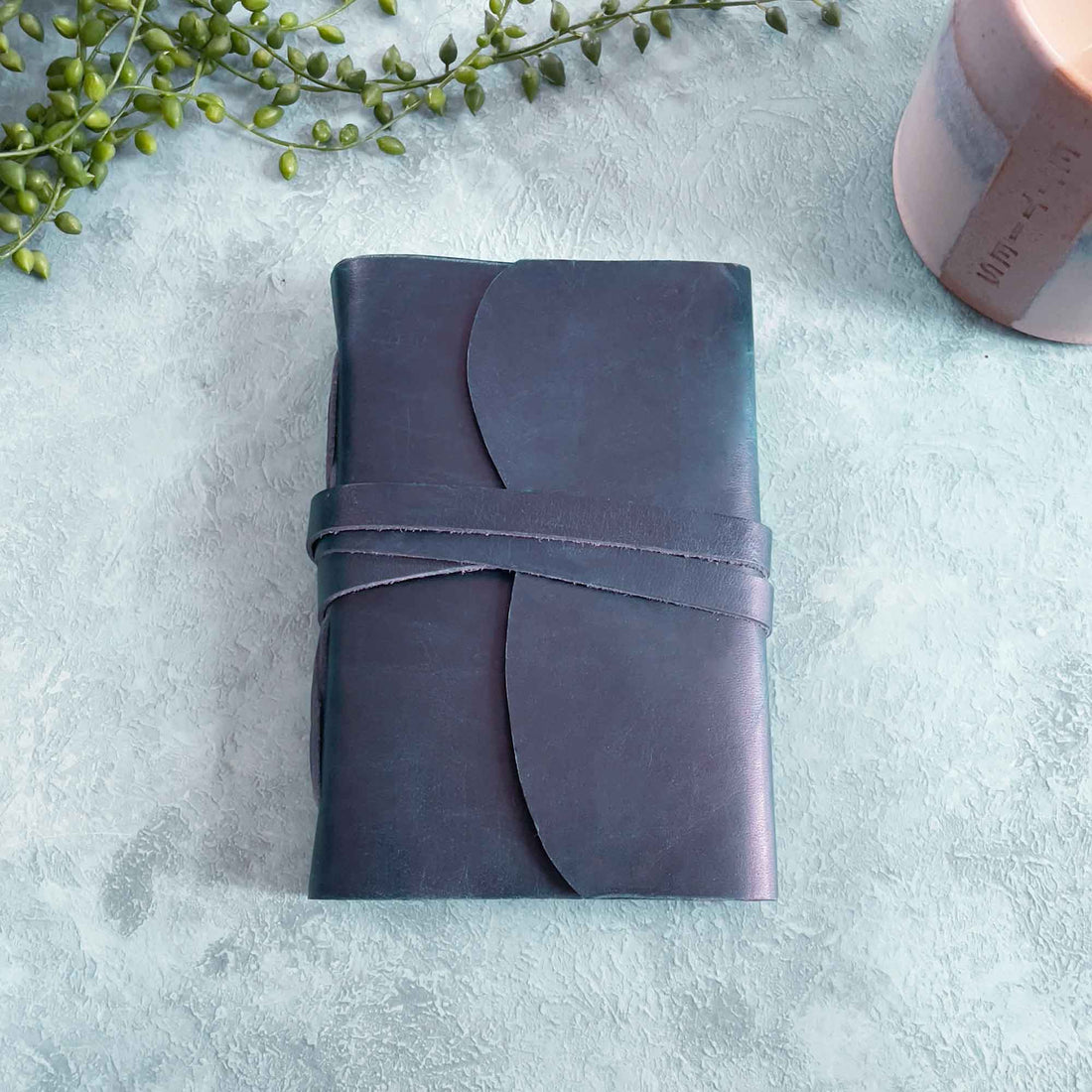 A6 Handmade Leather Notebook in Gift Bag - Navy - Benny and Mollie