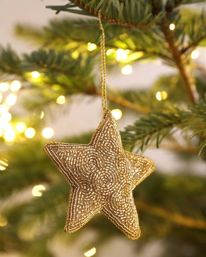 Beaded Star Hanging Decoration on Christmas Tree