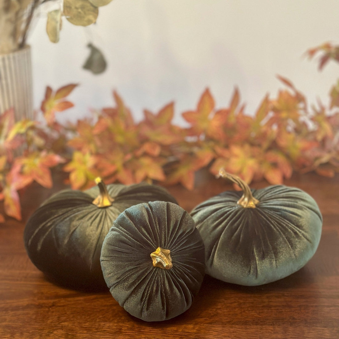 Deep Moss Luxury Velvet Pumpkins - Benny and Mollie