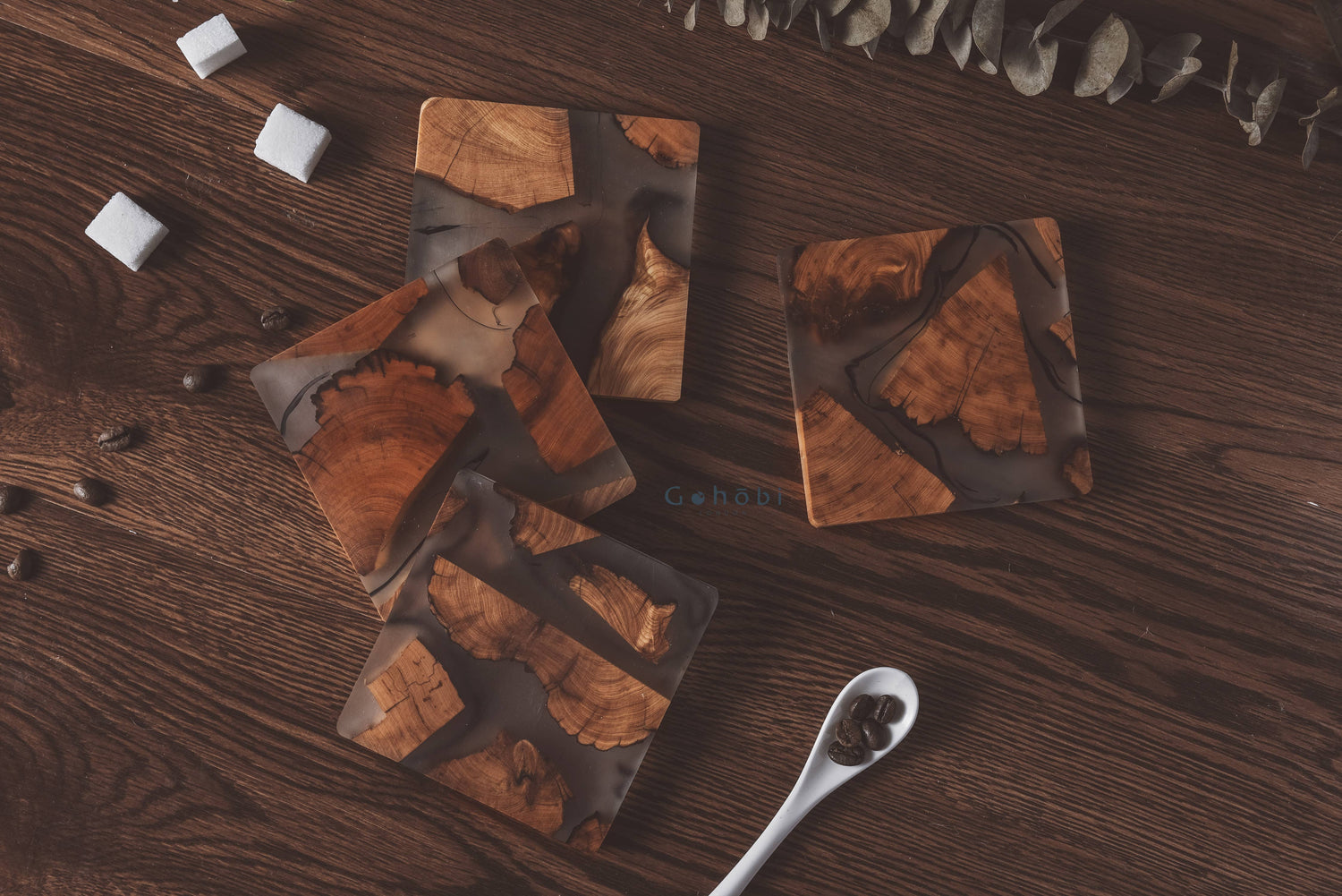 Handmade Cedar Wooden Resin Coaster Set