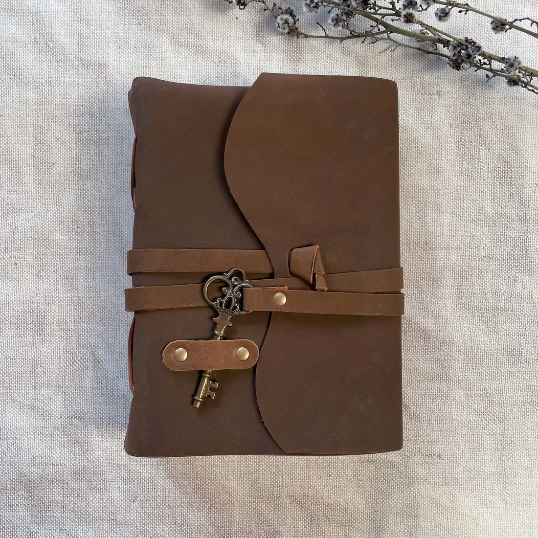 A5 Leather Bound Journal with Handmade Paper and Key