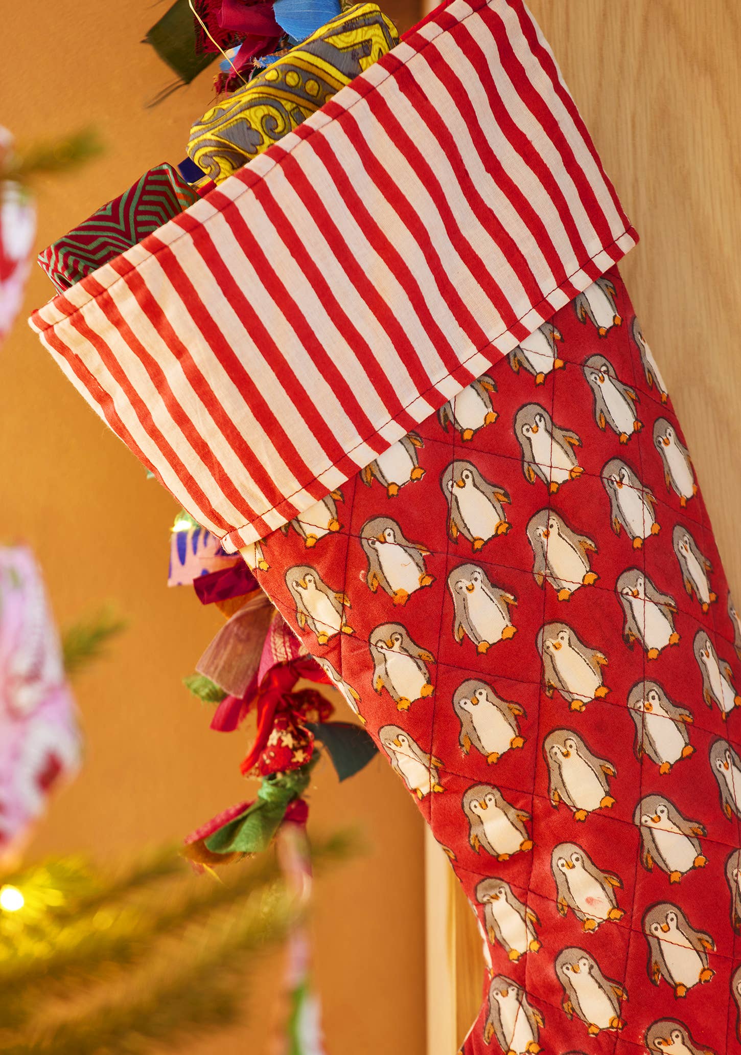 Penguin Block Print Stocking