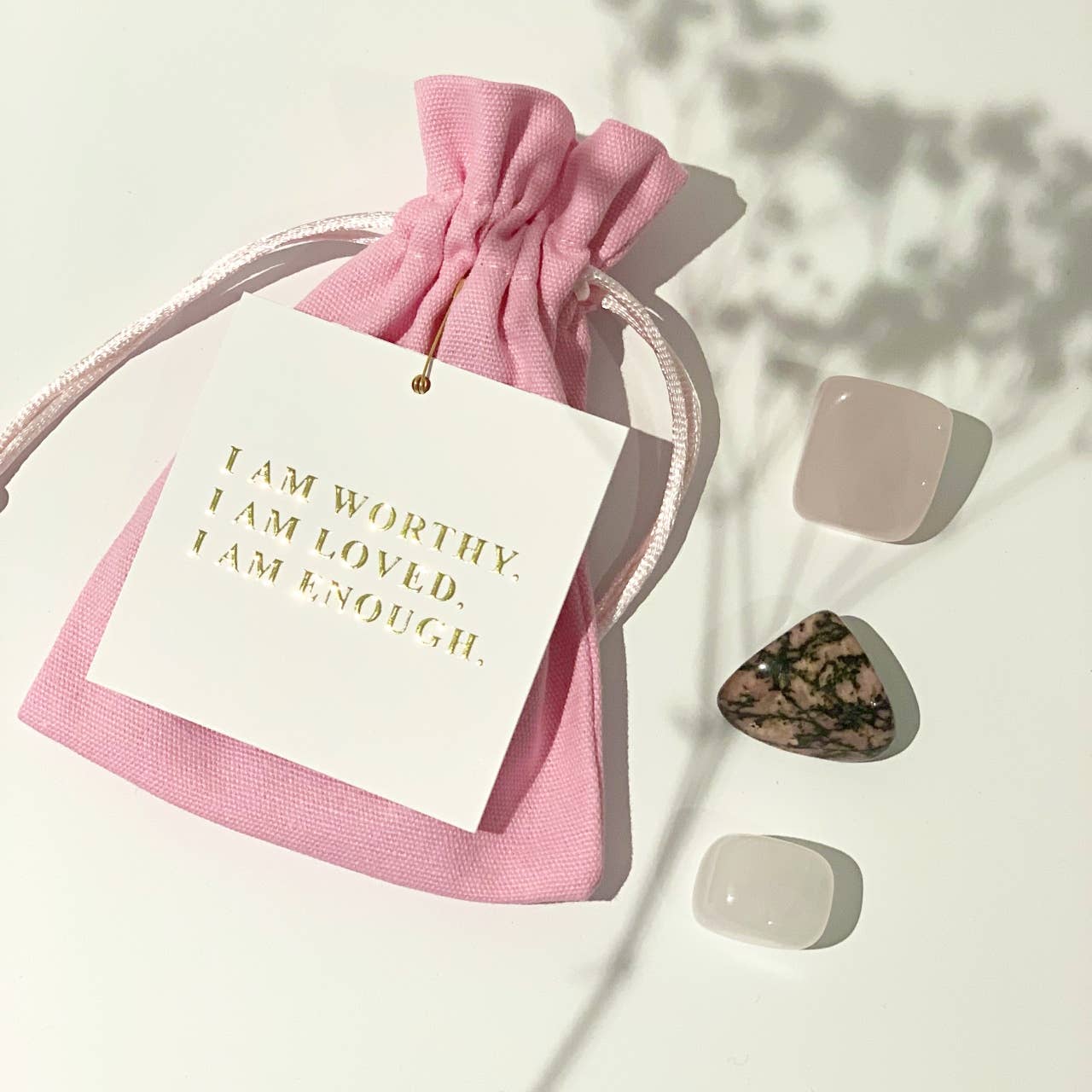 Self Love Crystals Gift⎜Rose Quartz, Clear Quartz, Rhodonite