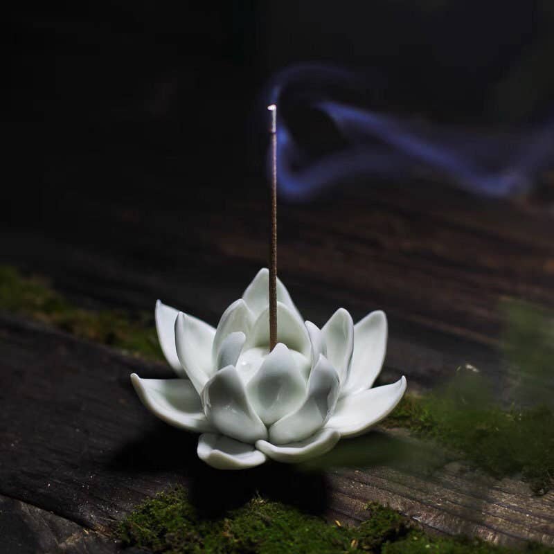 Handmade Ceramic White Lotus Incense Holder - Benny and Mollie