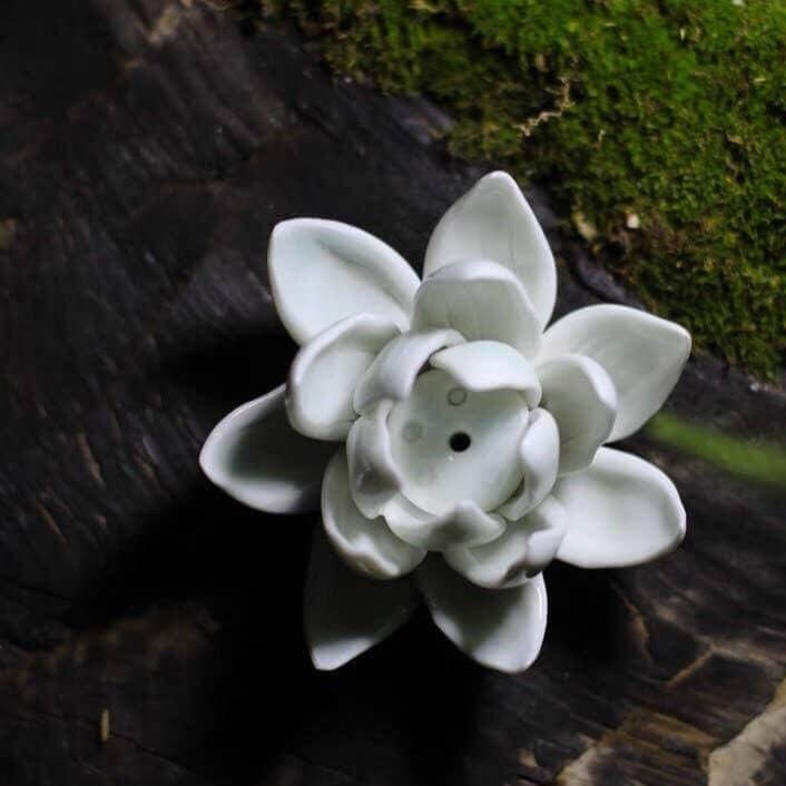 Handmade Ceramic White Lotus Incense Holder - Benny and Mollie