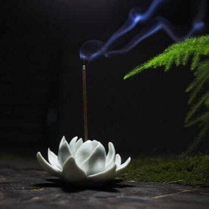 Handmade Ceramic White Lotus Incense Holder - Benny and Mollie