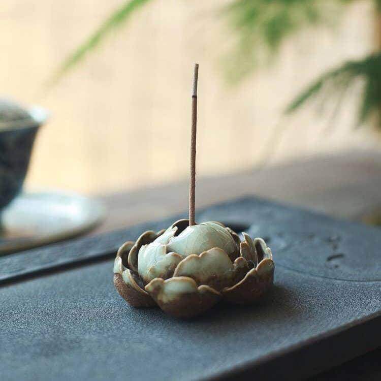 Handmade Green Lotus Incense Holder Ornament Side View 