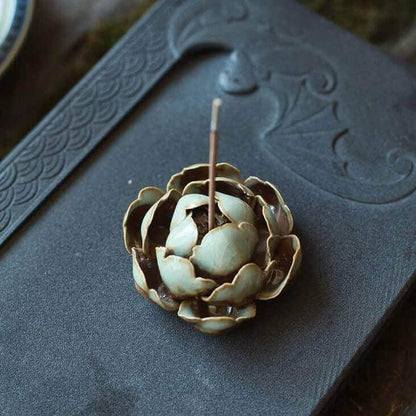 Handmade Green Lotus Incense Holder Ornament with Incense