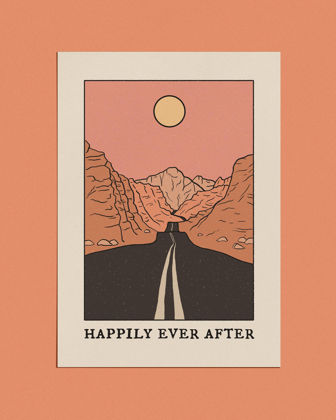 A6 eco-friendly card featuring a "Happily Ever After" message with a road winding through a mountain landscape. Perfect for anniversaries, Valentine&