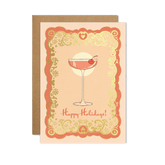 A6 handmade eco-conscious card in chic pink tones featuring a festive cocktail illustration with luxe gold foil. Includes a Kraft envelope and biodegradable cello wrap.