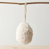 Set of three neutral hanging egg ornaments made from sherpa fabric with jute string. Perfect for Easter decoration.