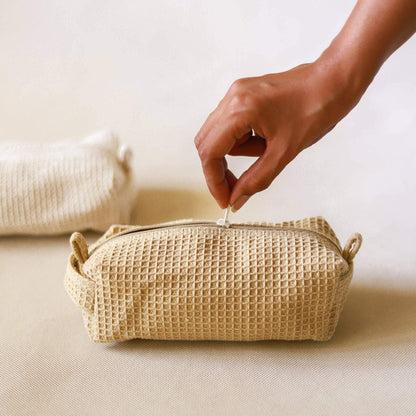 Handmade, eco-friendly Organic Toast Waffle Pouch crafted from organic fabric. Ideal for home décor or storage.