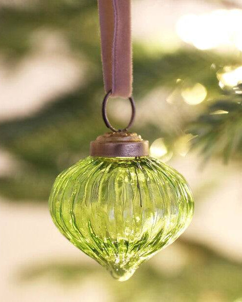 Ribbed Green Glass Sultan Bauble on Tree