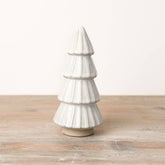 White ceramic tree ornament with a reactive glaze finish. An elegant addition to any minimalist or modern Christmas decor.